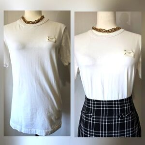 DOLCE & GABBANA White Cotton Tshirt With Branded Hardware Logo. Size Large